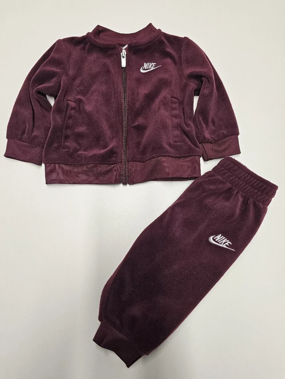 Nike Charming Fleece-Velour Plush Zip Jogger Tracksuit Burgundy/Maroon (6 month)